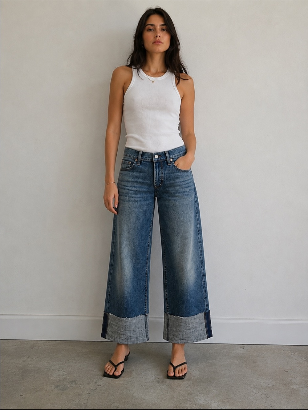 Lucky Brand Lucky Legend Sweet Wide-Leg Cuffed Jeans Size 30 Cuffing Season Wash